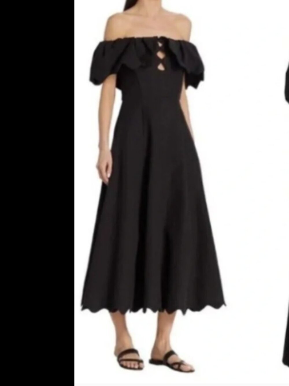 NWT Sea New York Leona Cotton Scalloped Cutout Midi Dress Black Size 6